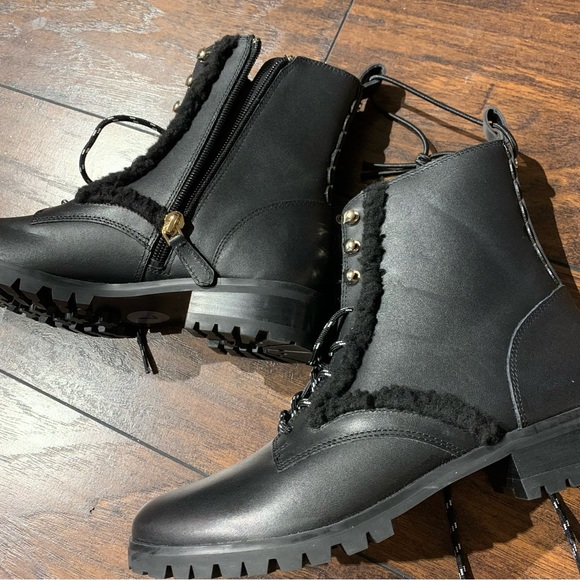 New Kate Spade Combat Boot Leather Faux Fur Lug Sole Style Raquelle - Picture 5 of 9